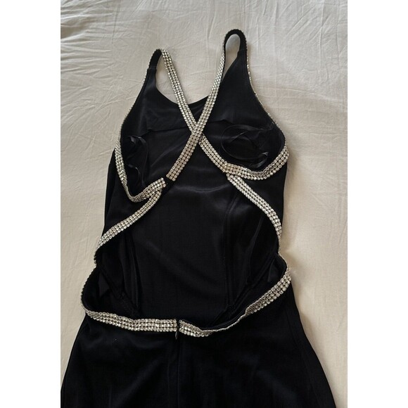 Vintage 90s Cache Evening Gown Women's M Black Dress Crystal Embellished Straps - Picture 6 of 13